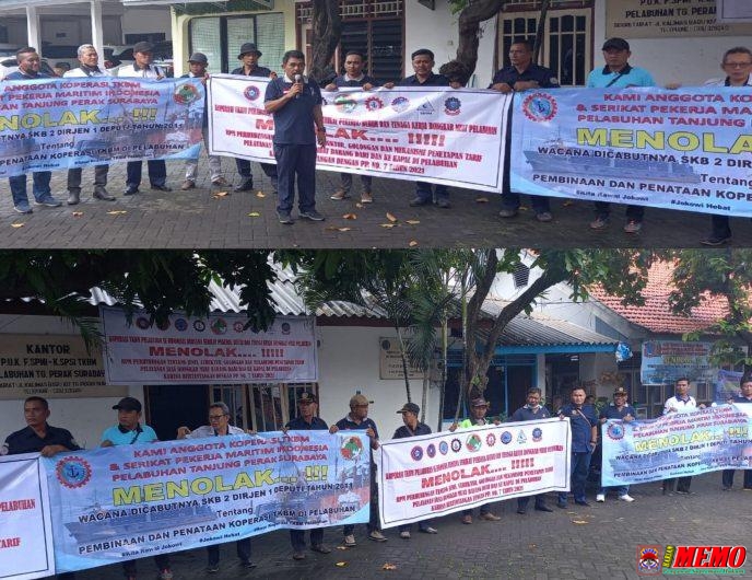 Tolak RPM Perhubungan, Anggota Koperasi TKBM Pelabuhan Tanjung Perak Gelar Aksi Damai