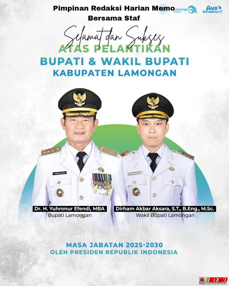 Pimred Harian Memo Bersama Staf Mengucapkan Selamat Atas Pelantikan Bupati dan Wakil Bupati Lamongan