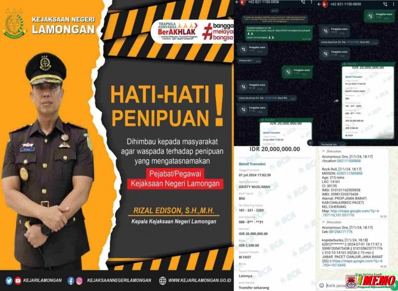 Waspada.! Nama Kajari Lamongan Dicatut OTK untuk Meminta Uang Puluhan Juta 